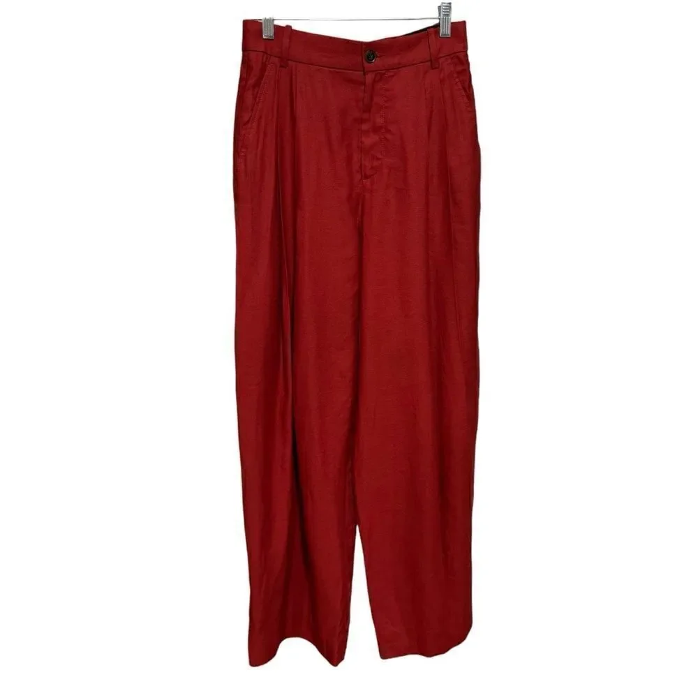 Banana Republic Cherry Red Lena Wide-leg Linen-blend Pant Trousers